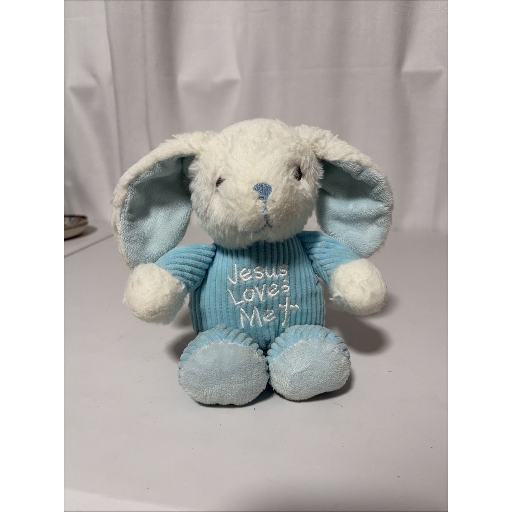 Dan Dee Collectors Choice Plush Bunny Jesus Loves Me Blue White Sings Toy